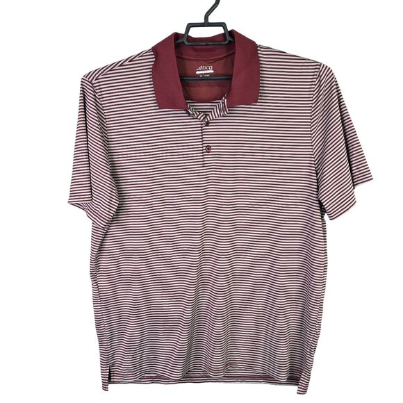 Mens BCG Red & Gray Striped Golf Polo Shirt Short Sleeve Polyester Stretch XL - Picture 1 of 8